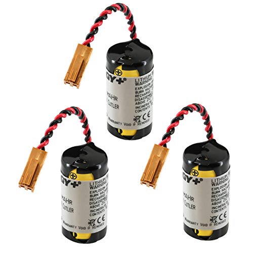 Three PLC Lithium 3V 1800mAh Computer Backup Batteries, Replacements For Ge Fanuc 44A724534-001, 90-20 Series, 90-30 Series, A06B, A06B Control, A98L-0031-0006 Cutler Hammer A06B-0168-D111
