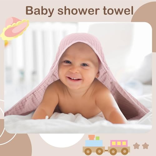 Image of Peryiter 6 Pcs Muslin Hooded Baby Towels, 32 inchx 32 inch Cotton Newborn Bath Towel Muslin Infant Baby Blankets Absorbent Unisex Newborn Registry Gift Essentials for Girls Boys (Brown)