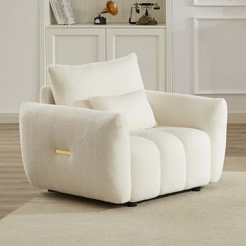 Image of Antetek 35 inch Modern Accent Single Sofa Chair, Comfy Deep Seat Teddy Fabric Living Room Chair, Leisure Boucle Reading Sofa Arm Chair for Bedroom, Office, Apartment, Beige