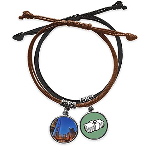 Pulsera cielo de noche Ciudad Estrellas cadena de mano cuero dinero amuleto unisex negro