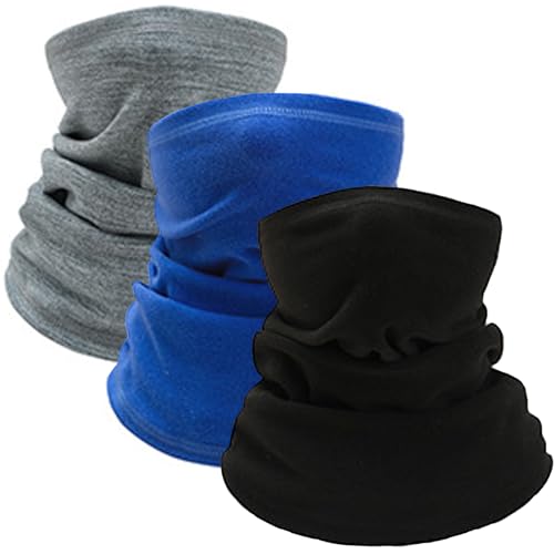 Outrip Kids Ski Mask Fleece Neck Gaiter Warmer Winter Face Cover Scarf Balaclava for 3-14 Years Boys Girls Adjustable (3PCS Black+Grey+Blue)