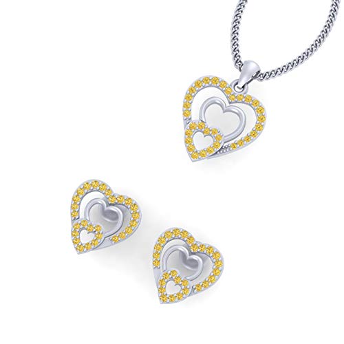Boucles d'oreilles cœur argent anti-allergie éclat diamant jaune