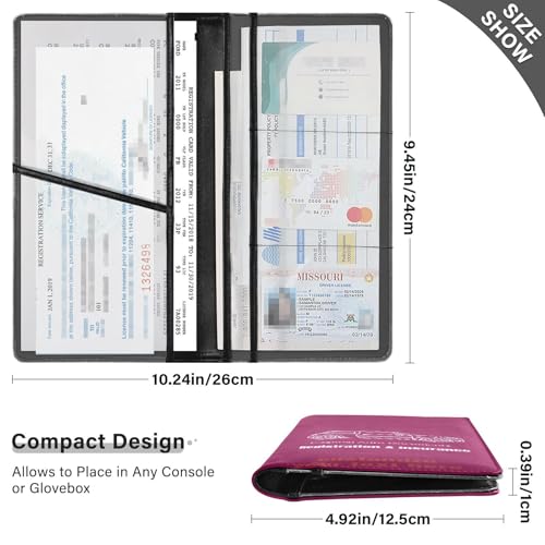 Custom Premium Leather Auto Registration Insurance & ID Card Holder Personalized Men Women Truck Accessories for ID, Driver's License, Key Contact Information Cards Rose Red3