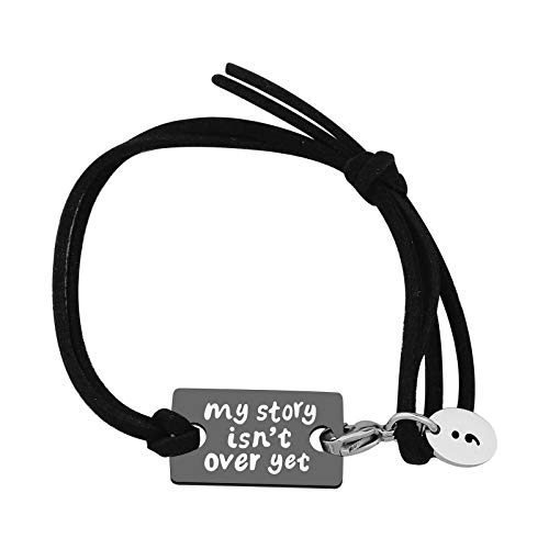ENSIANTH My Story Isn't Over Yet Mental Health Awareness Wrap Pulsera de la serie de punto y coma (plata A+negro)