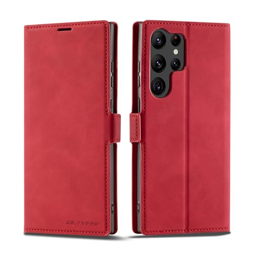 Étui Samsung Galaxy S25 Ultra clapet anti rayure avec support vidéo rouge