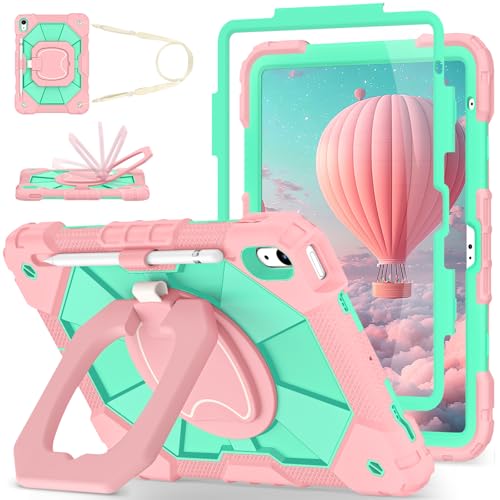 Image of WESOROL Case for iPad (A16) 11th /10th Generation 2025 /2022 with Screen Protector 360 Rotating Stand Pencil Holder iPad Case10th Generation Shockproof Cover for iPad 11th /10th Gen Case,Rose Mint