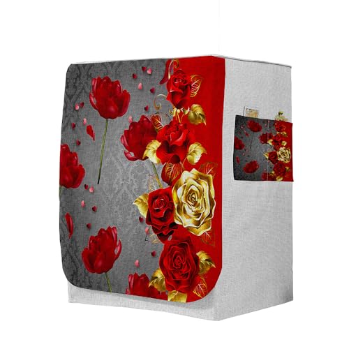 Odot 3D Copri Lavatrice Esterni, Coprilavatrice da Esterno Antipolvere Anti Sunlight, Copertura per Lavatrice e Asciugatrice con Aperture Frontali (Serie Rosa Rossa 1,S-capacità 4-7,5 kg)