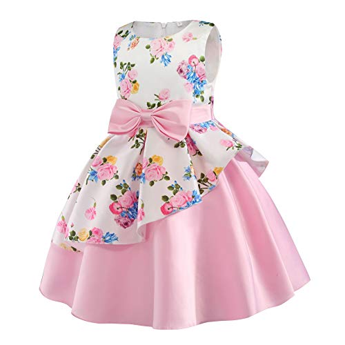 Aimjchld A Line Sleeveless Round Neck Flower Girl Dresses Summer Wedding Party Dress Pageant Prom Gowns Christmas Easter Halloween Birthday Holiday Dresses Size 5T 6T (Pink 130) #TOP1
