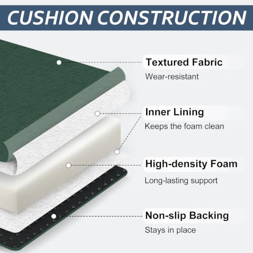 Basic Beyond Chair Cushions for Dining Chairs 4 Pack, Kitchen Chair Cushions with Ties and Non Slip Backing, 16 x 16 inches Chair Pads for Dining Chairs (Forest Green) by Basic Beyond - Used condition - Image 4