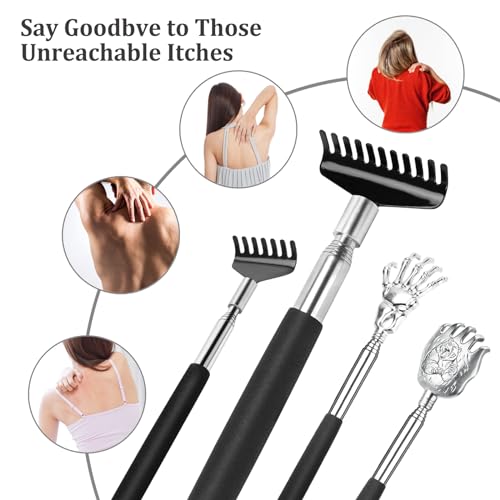 Image of Oversized Back Scratcher Gift Set, 4 Pack Portable Extendable Stainless Steel Telescoping Massage Tool, Gift /Stocking Stuffers for Men Women