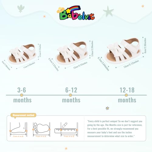 Image of Babelvit Infant Baby Girl Boy Sandals Comfort Premium Summer Outdoor Casual Beach Shoes with Flower Bowknot Anti Slip Rubber Sole Newborn Toddler Prewalker First Walking Shoes