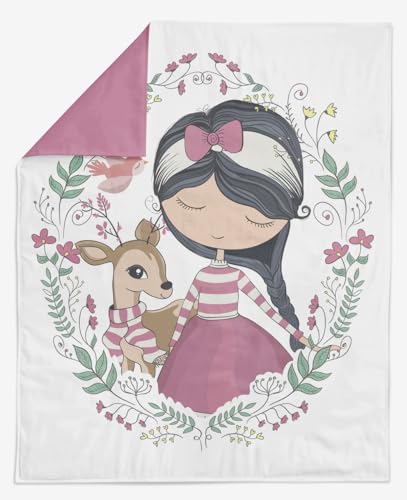 Generic Cute Girl Fabric Panel 30x39in, Quilting Panel, Baby Quilt Panel, Cotton Baby Panel, Blanket Panel, Cotton Panel for Quilting, White