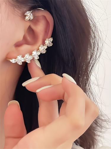 2Pcs Rhinestone Butterfly Earrings Ear Cuffs Non-Pierced Fake Earrings Butterfly Climber Wrap Around Earrings Dainty Adjustable Ear Clip Jewelry for Women Girls4