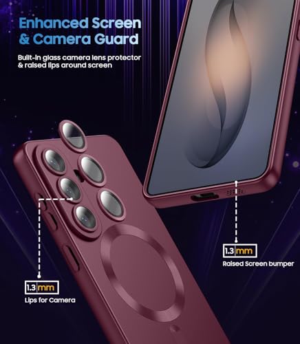 Image of DIZORO Compatible with Samsung S26 Plus 5g Case, Compatible with MagSafe, Matte Luxury Metallic Luster Flexible TPU Wireless Charging Shockproof Back Cover with Camera Protector Lens (Wine Red)