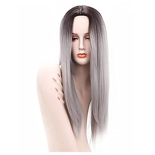 Syntetisk Peruk Curly Body Wave Body Wave Mittdel Peruk Långgrå Syntetiskt Hår 26 Tum Dam Värmebeständigt Mode Ombre Hår Grått