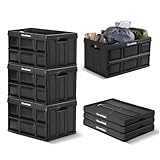 CleverMade Collapsible Storage Bins 62L (3-Pack) – Heavy Duty Collapsible Plastic Storage Bins, Large Stackable Folding Storage Bins for Garage, Car, Grocery & Home Organization - Obsidian