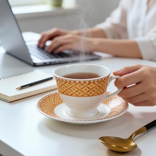 Image of UPC Premium Bone China Cup & Saucer Set (6 Pieces) | Elegant Solid Color Tea Coffee Cups | Lightweight, Durable & Glossy Finish | Ideal for Home, Office & Gifting (N-Cup white-33)