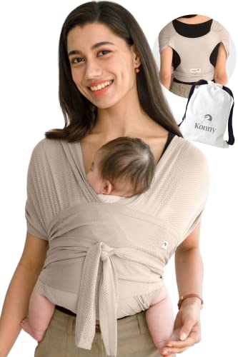 Image of Konny Original Baby Carrier AirMesh for Summer Carrier Wrap, Easy to Wear Baby Wrap Carrier, Perfect Essentials Cloths for Newborn Babies up to 44 lbs, (Beige, 2XL)