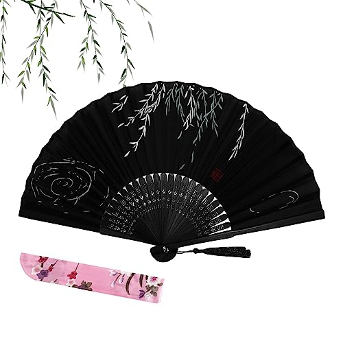 ZoomPlay Folding Hand Fan Handheld Fan Bamboo Hand Fan for Birthday Gifts Dancing Cosplay Wedding Party Black
