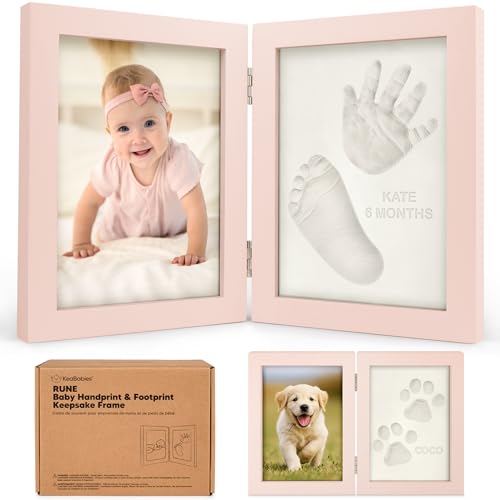 Image of Baby Hand and Footprint Kit - Quick Dry Clay for Newborn Keepsake Feet and Handprint, Nursery Picture Frame, Cat Dog Paw Print Kit,Personalized Mothers Day New Mom Gifts for Baby Showers (Petal Pink)