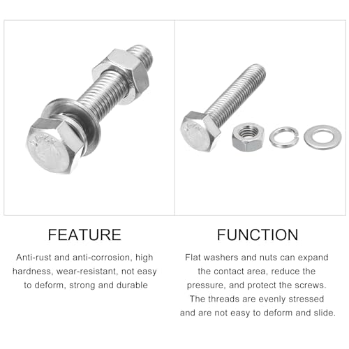 Image of METALLIXITY Hex Head Screws Bolts, Nuts, Flat & Lock Washers Kits (M8-1.25x40mm) 10 Set, Stainless Steel Fully Threaded Machine Screws Bolt Set - for Home Appliance Equipment