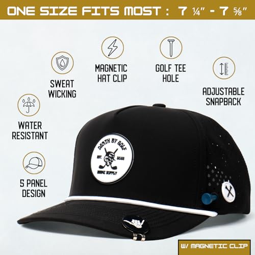 Image of BRIMZ Golf Performance Hat - Tee Holder & Magnetic Ball Marker - Breathable, Sweat & Water Resistant Golfing Snapback Hat