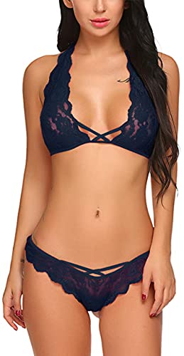 Image of Xs and Os Women Cross Style Lace Bra Panty Lingerie Set