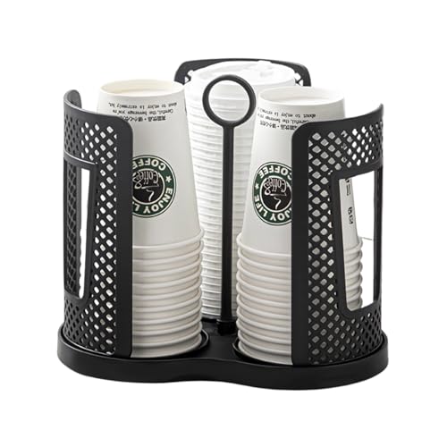 Upgraded Rotatable Coffee Cup Dispenser with 3 Compartments, Atavarna Cups and Lids Holder for 5-18oz Cups Organizer for Restaurant, Coffee Station, Bar, Office, Home-8.85