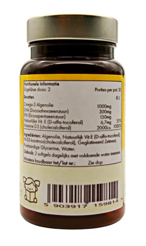 VEGAN OMEGA 3, 4in1 Omega 3 EPA+DPA+Vit.D3 ( van Korstmos ) + Natuurlijk Vit.E - Algenolie - Ondersteunt hart, hersenen… - Image 3