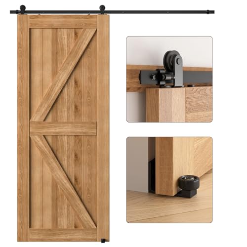 ETIASQSA 200CM/6.6FT Herraje para Puerta Corredera Kit de Accesorios para Puertas Correderas riel puerta corredera granero, Contiene Guía de suelo recientemente actualizadas y ajustable