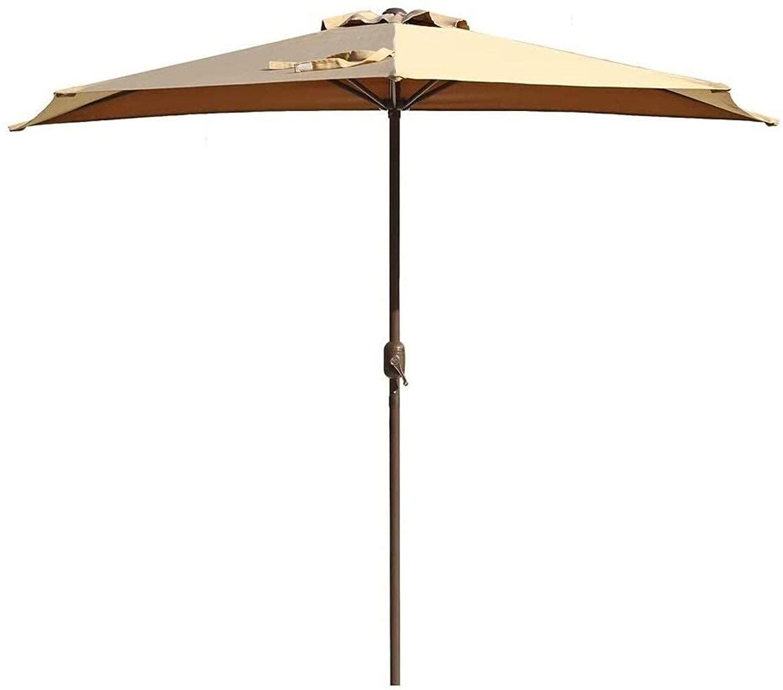 HCZKIUJY Outdoor Garden Parasols Parasols Khaki Patio Balcony Half Umbrella Semi-Circular with Crank, Sun Shade Semi Round Circular for Outdoor Garden Small Terrace