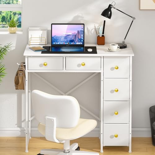 3IngSeagulls Home Office Desks with 6 Fabric Drawers, White