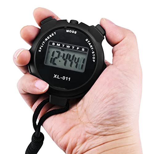 Image of Digital Sports Stopwatch Timer Stopwatch Large Display Interval Training Timer Outdoor Split Stop Watch Lap Timer Digital Calendar Alarm Clock Referee Watch for Training Running(Black)