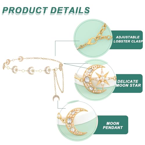 ELABEST Rhinestone Moon Chain Belt Sparkly Star Waist Chain Adjustable Body Jewley for Women Dress Belt Accessory3