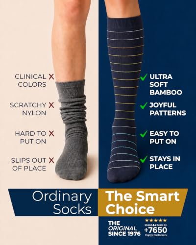 Image of Pembrook Bamboo Viscose Light Compression Socks - 3 Pairs | 8-15 mmhg Compression Socks | Knee High Comfort Support Socks