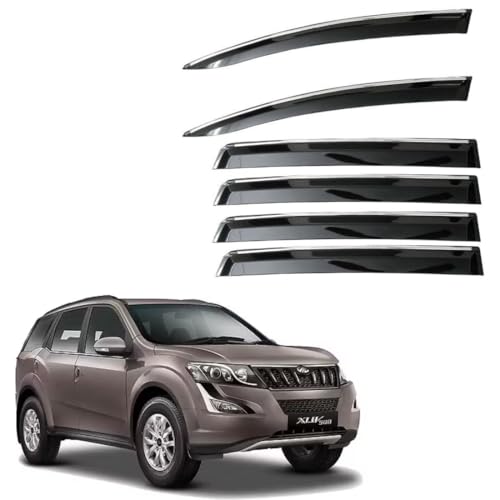Image of CAR SAAZ Unbreakable Chrome Smoke Door Visor for XUV 500 (2011-2021)| Premium Sun, Rain Wind Deflector Chrome Strip Side Door Rain Visor - Set of 6 Pcs