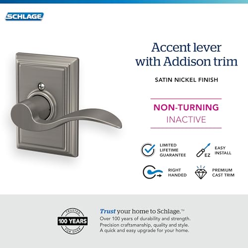 Image of SCHLAGE Accent Lever with Addison Trim Non-Turning Lock in Satin Nickel - Right Handed - F170 ACC 619 ADD RH