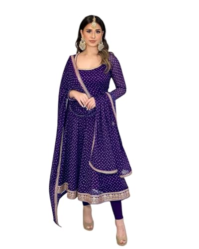 Fashion Gizz Indian Pakistani Salwar Kameez Kurti Set Party Wear Suit with Dupatta Eggplant, M