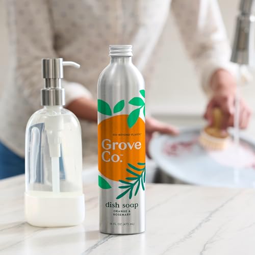 Image of Grove Co. Dish Soap, 3 x 16 fl oz Refills, Orange & Rosemary | Plastic-Free; Refill format; Natural Fragrance; Removes Stuck on Food; 98% plant-based ingredients