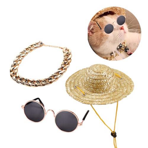 BCOATH 3Pcs Retro Pet Accessories for Dogs Cats Includes Sunglasses and Necklace for Parties and Photos Adorable Animal Ornaments for Pets