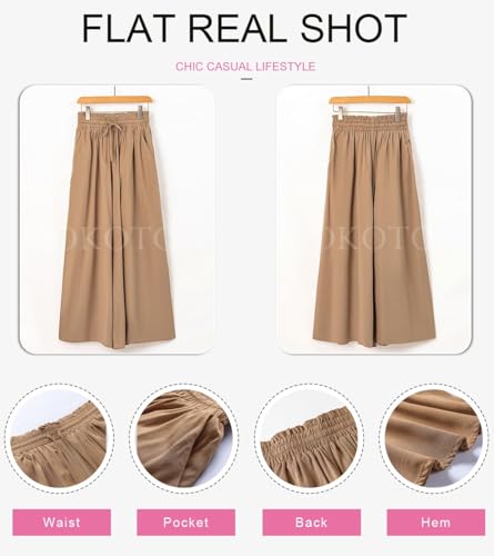 Image of Dokotoo Pants for Women Casual Elastic Waist Wide Leg Pants with Pockets