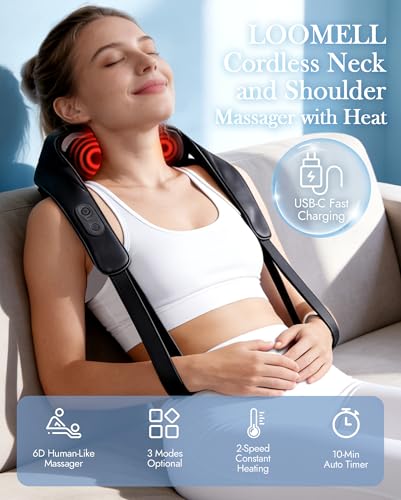 Image of Neck Massager with Heat Cordless: Shiatsu Back Shoulder Massage Tools for Pain Relief Deep Tissue Electric 4D Kneading for Muscle Remedy Lymphatic Drainage Gifts for Men Women Mom Dad (Black)