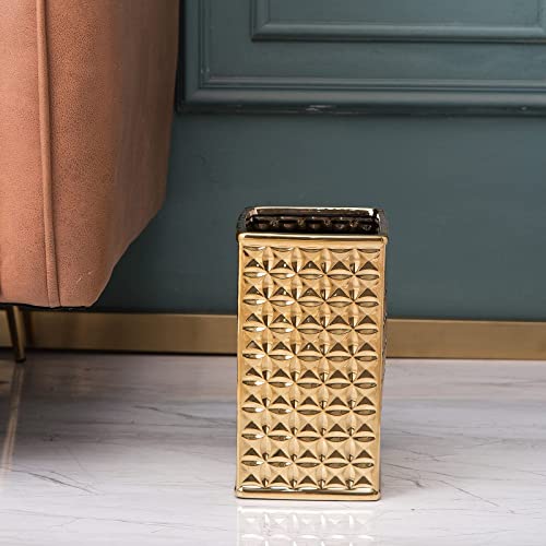 Basdhe 2.3 Gal Trash Can For Bathroom, Small Office Garbage Can For Kitchen, Slim Rectangular Waste Bin, Ceramic, Gold #TOP3