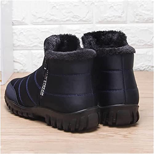 Men's Waterproof Warm Cotton Zipper Snow Ankle Boots, Winter Warm Slip on Thick Plush Booties Waterproof Snow Boots4