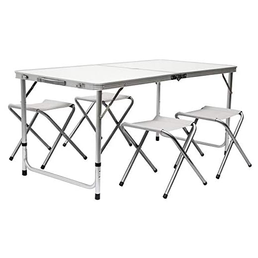 AMANKA Mesa para Acampada 120x60x70cm Incl 4 Taburetes Plegable portátil como si Fuera un maletín Altura Regulable para pícnic Camping Gris Claro