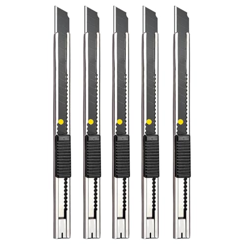 Gebildet Lot de 5 Couteaux de Coupe Autobloquants pour Droitier et Gaucher/Lames Cassables noires de 9mm / Couteau à lame 60 ° / Couteau utilitaire/Couteau SS
