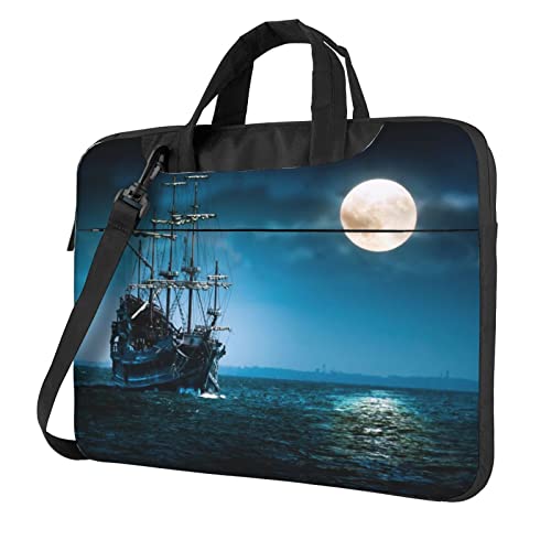 Sac à bandoulière pour ordinateur 15.6 pouces avec motif bateau pirate noir et poignée