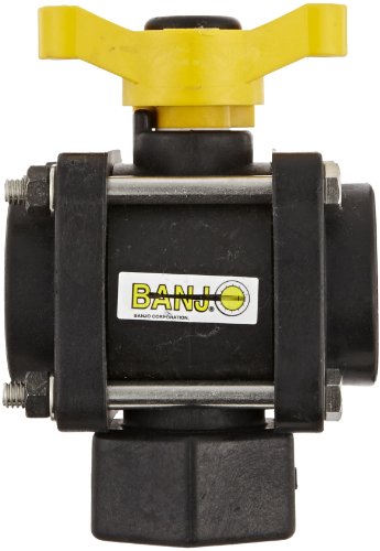 Banjo V075BL Polypropylene Bottom Load Ball Valve, Three Piece, Three Way, Full Port, 3/4" NPT Female