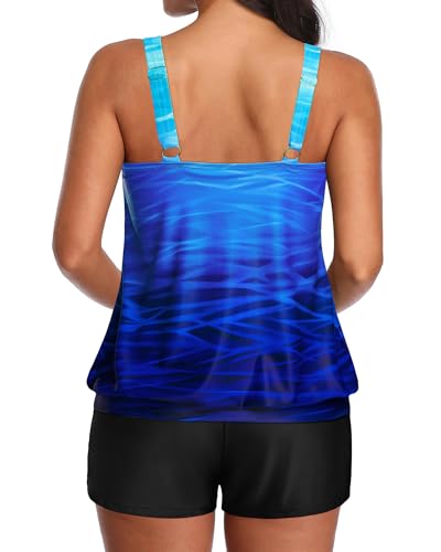 Image of Aqua Eve Two Piece Women's Tankini Swimsuits Blouson Swim Tank Top with Shorts Modest Bathing Suits
