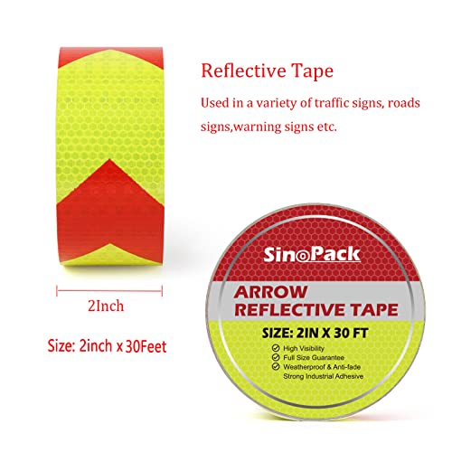 Sinopack Reflective Safety Tape Outdoor Waterproof 2In X 30Ft High Visibility Red & Yellow, Industrial Marking Arrow Tape Heavy Duty Hazard Caution Warning Safety Adhesive Tape #TOP3